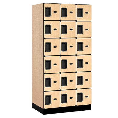 SALSBURY INDUSTRIES Box Locker, 36" W, 21" D, 76" H, (3) Wide, (18) Openings, Maple 36361MAP